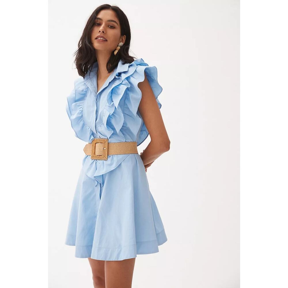 New Anthropologie Maeve Ruffled Button-Front Mini Dress Size 16W - Picture 1 of 7